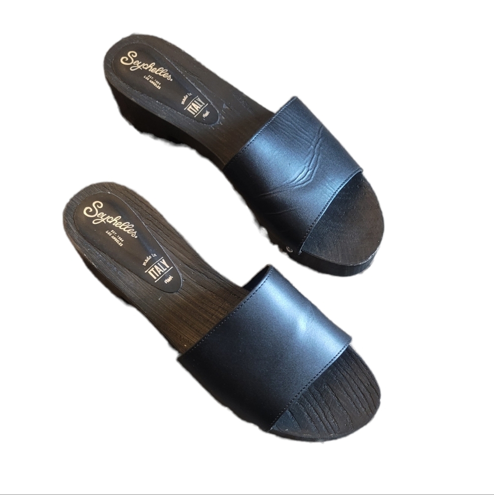 Seychelles Black Faux Wood Platform Open-Toe Sandals 10
